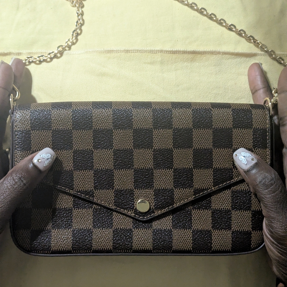 Source Unknown Brown and Red Checkered Crossbody … - image 2